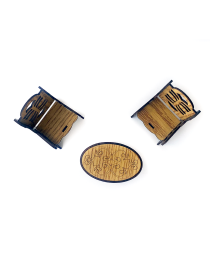 Overhead view of laser-cut wooden dollhouse furniture set.