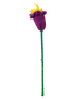 Purple crochet thistle flower on green stem.