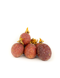 A cluster of fresh purple Syrian passion fruits from Tartous on a white background