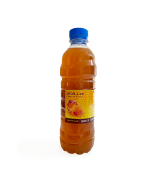 Back view of honey vinegar bottle with honeycomb illustration and contact details.