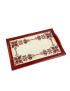 Top-down view of the 36x20 cm handmade embroidery tray with red handles.