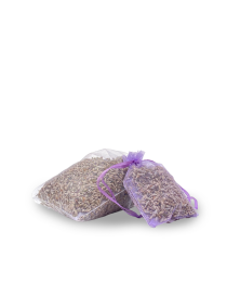 Pair of purple organza bags filled with natural dried lavender flowers for home fragrance.