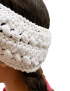 Rear view of the flexible crochet headband texture of a white summer visor.