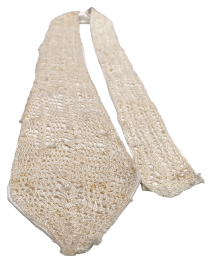 Close-up of the fine crochet texture on a natural silk handmade necktie.