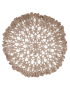 Overhead view of a circular brown crochet doily with intricate lace patterns for Syrian home decor.