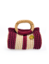 Front studio shot of a high-quality handcrafted Syrian macrame purse with natural wooden handles.