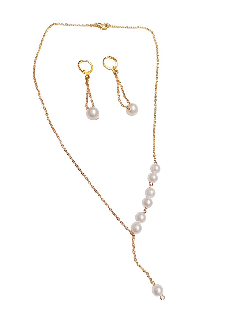 Complete gold-plated pearl necklace and earrings gift set for delivery in Syria