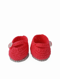 Red crocheted mini shoes with buttons for Rama handmade doll by Seba Crochet.