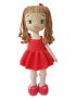 Full view of 40cm handmade Rama crochet doll by Seba Crochet in pink dress.