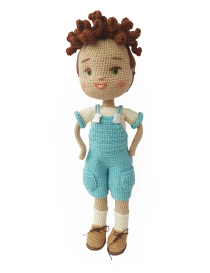 Seba Crochet handmade boy doll Samer wearing blue dungarees for kids in Syria