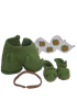 Removable handmade crochet clothing set including green shorts top and sandals