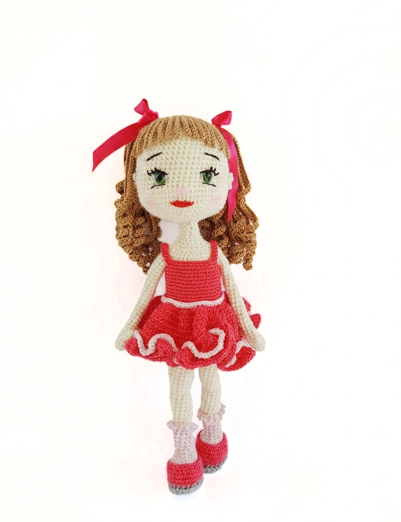 Front view of hand-knitted Amigurumi doll Maha by Seba Crochet