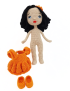 Lora handmade crochet doll with removable orange dress and shoes detached