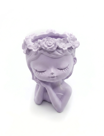 Lavender plaster girl statue flower vase handcrafted in Syria