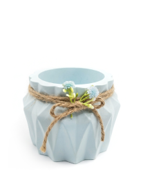 Front perspective view of light blue geometric gypsum vase on white background, PrestaShop product photo.