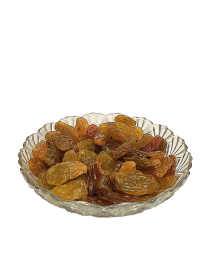 Qitaf golden natural raisins 200g bowl front top view on white background