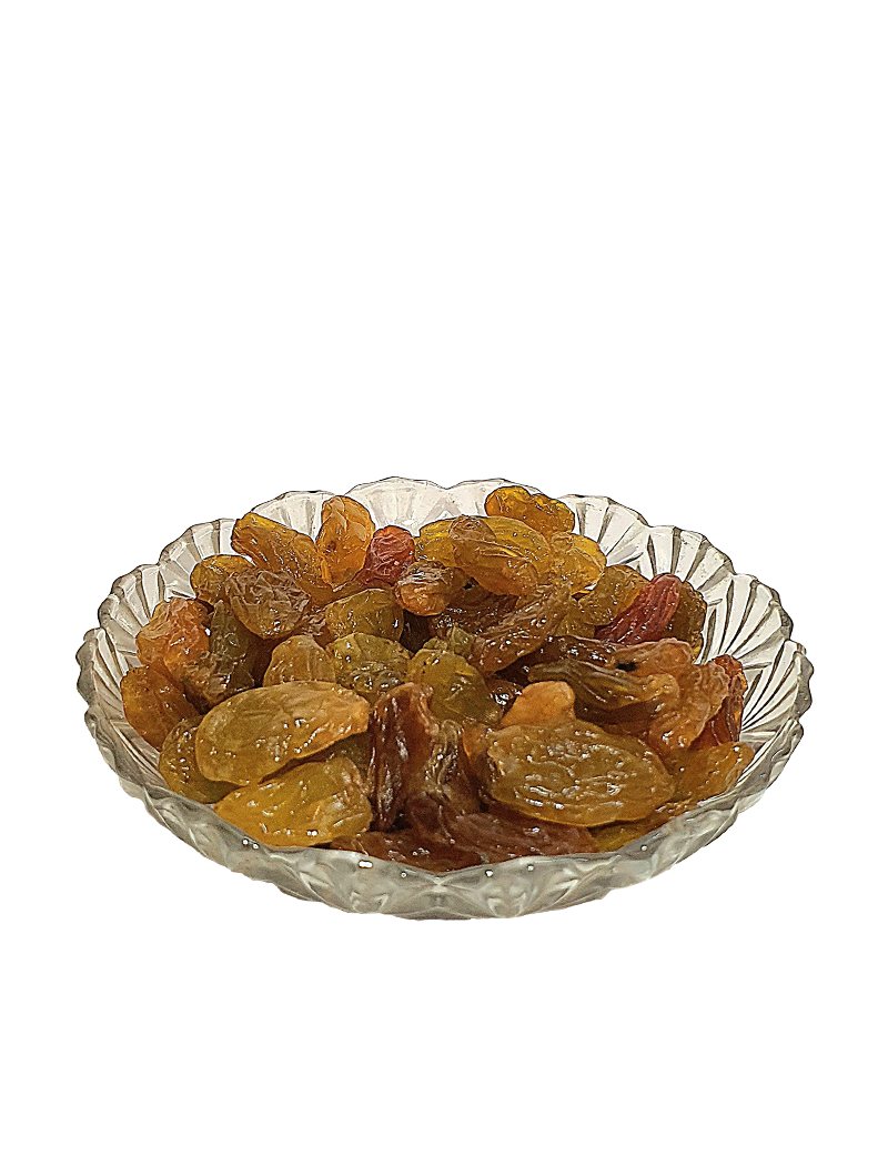 Qitaf golden natural raisins 200g bowl front top view on white background