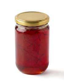 Jar of pure Gold Threads mountain honey infused with saffron for delivery in Syria