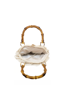 Open view showing soft inner fabric lining of Royal Rose crochet bag