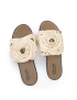 Flat lay photo of Sunflower Soul handmade crochet rose slide sandals for women