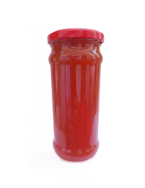 Single 1kg jar of red saffron apple jam with a secure red lid