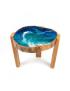Handcrafted Resiwood ocean wave resin and wood table stool front view