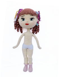 Handcrafted crochet doll body with curly hair by Seba Crochet