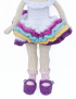 Close up of colorful crochet ruffle skirt and purple shoes