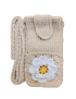Handmade crochet phone pouch with white flower earphone pocket