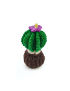 Handmade crochet round green cactus in brown pot with purple flower