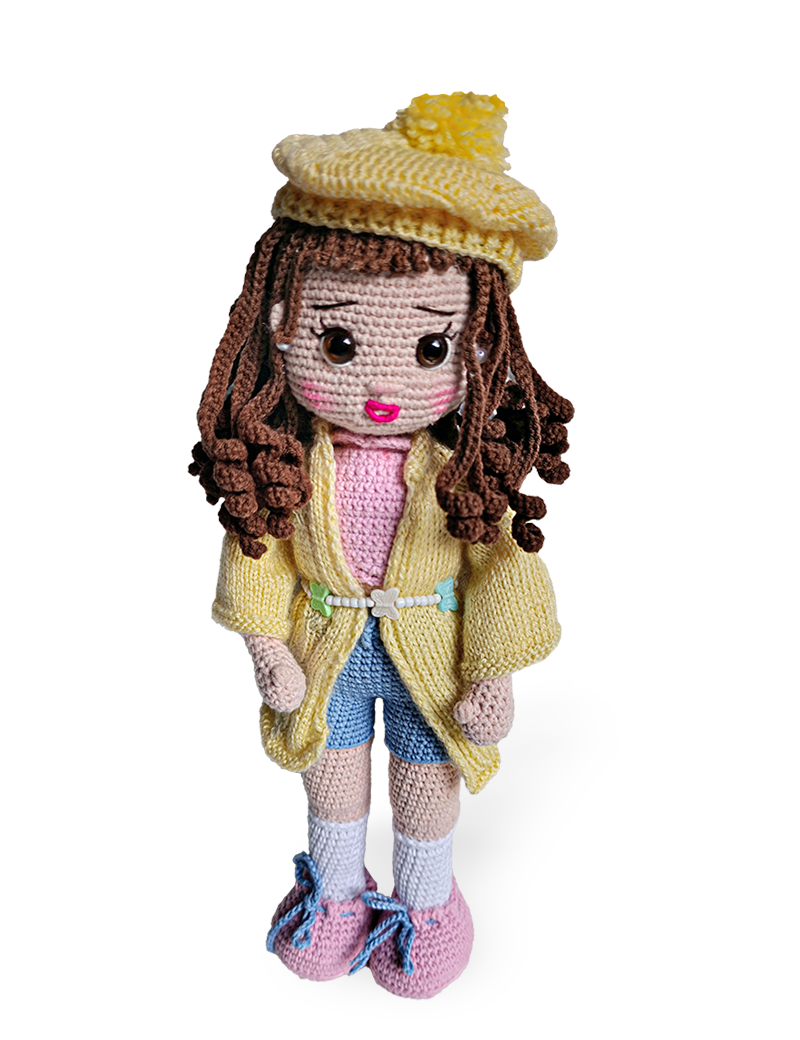 Handmade crochet doll Lulu by Khayt child safe yarn gift to Syria
