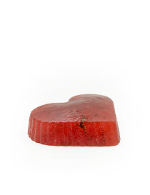 Side profile angle showing texture and thickness of red heart glycerin soap by Ogaria