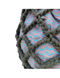 Navy Green Bag with Fabric Sack Crochet