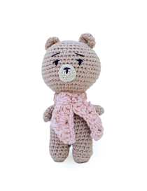 Beige Teddy Bear Pink Scarf