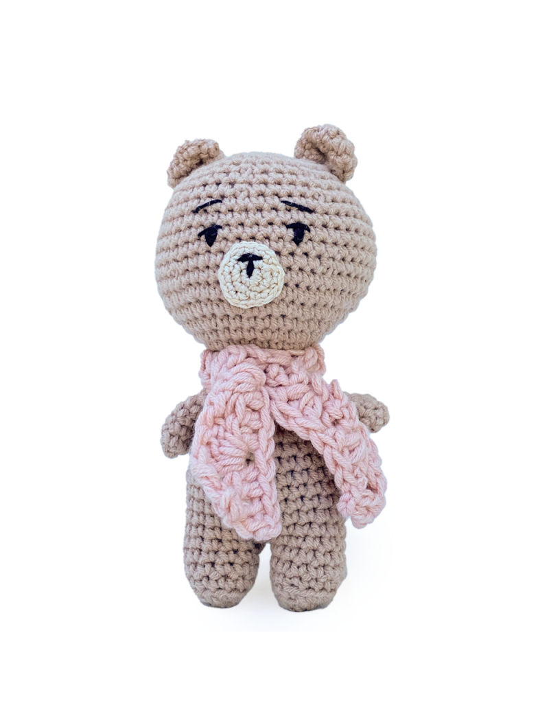 Beige Teddy Bear Pink Scarf