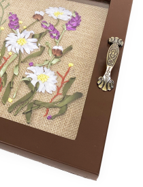 Embroidered burlap tray