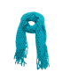 Turquoise handmade scarf styled as a draped neck wrap.