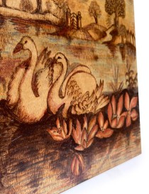 Woodburning Tableau Swans and a Lake
