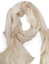 Natural silk rectangle scarf in pale yellow with crochet lace trim.