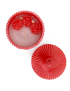 Top-down view of red rose candle and fluted concrete lid.