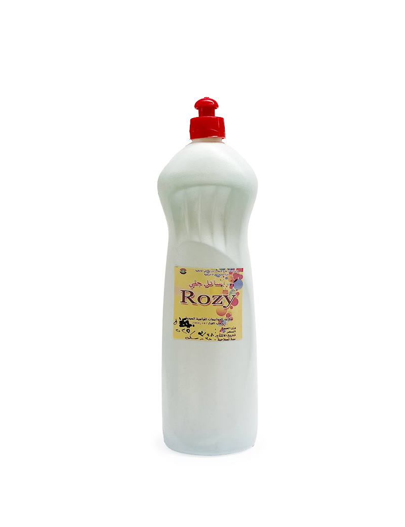 Rozy dishwashing liquid 1kg bottle side view with red cap
