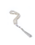 Full view of 33-bead silver pearl Tasbih for women with metallic tassel.