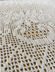High-angle detail of intricate crochet stitch pattern