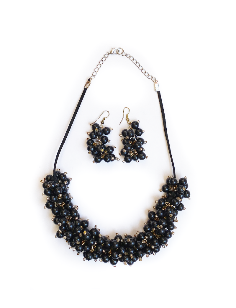 Handcrafted Beaded Cluster Necklace & Earrings Set - 5 Colors