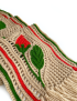 Vintage-Style Beige Crochet Scarf with Red & Green Floral Accents