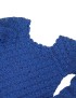 Girls' royal blue long-sleeve crochet dress with flared sleeves and scallop pattern.