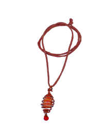 Copper wire-wrapped Aqeeq stone pendant necklace on leather cord.