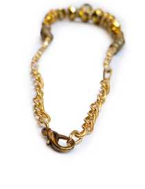 Close-up of gold link chain and secure lobster claw clasp.