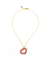 Handmade red crystal beaded heart pendant on gold chain necklace.