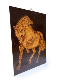 Side profile of A4 wood panel showing mounting hook and thickness.